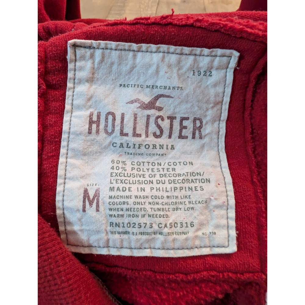 Vintage Hollister Hoodie Womens Medium Red Embroidered Spellout Logo Y2K Surf - Picture 5 of 5